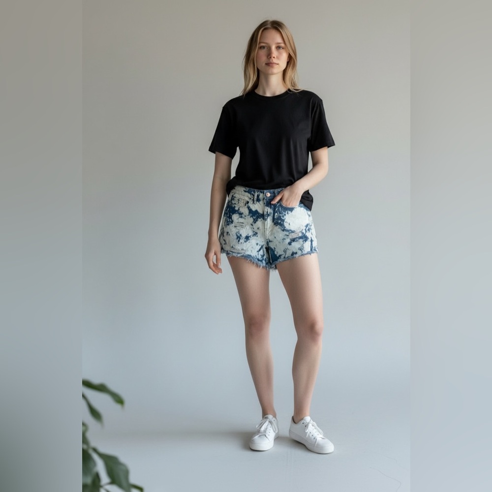 (YMI) Stylish Blue Tie-Dye Women Shorts